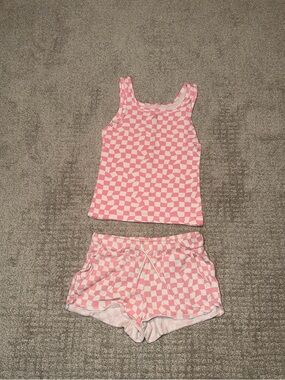 Old Navy Girls Pink White Geometric Tank & Shorts Set Size S/M